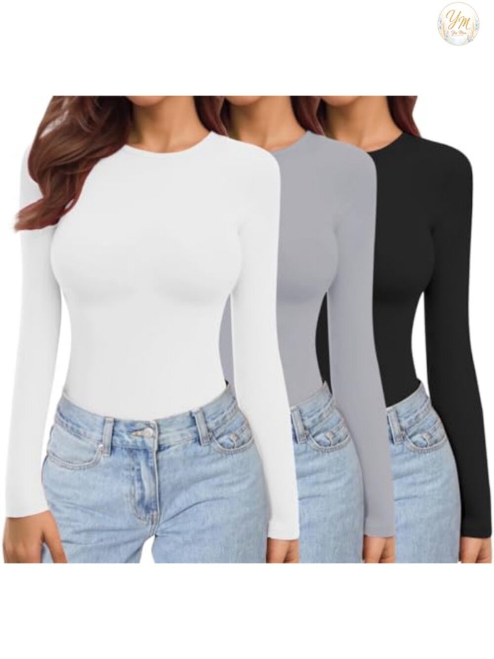 Women's 3 Pack Long Sleeve Slim Fit Crew Neck Stretch Thermal Underscrub Shirts